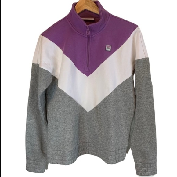 Fila Quarter Zip Chevron Fleece Pullover Sweatshirt Women’s Size Medium - Picture 1 of 8